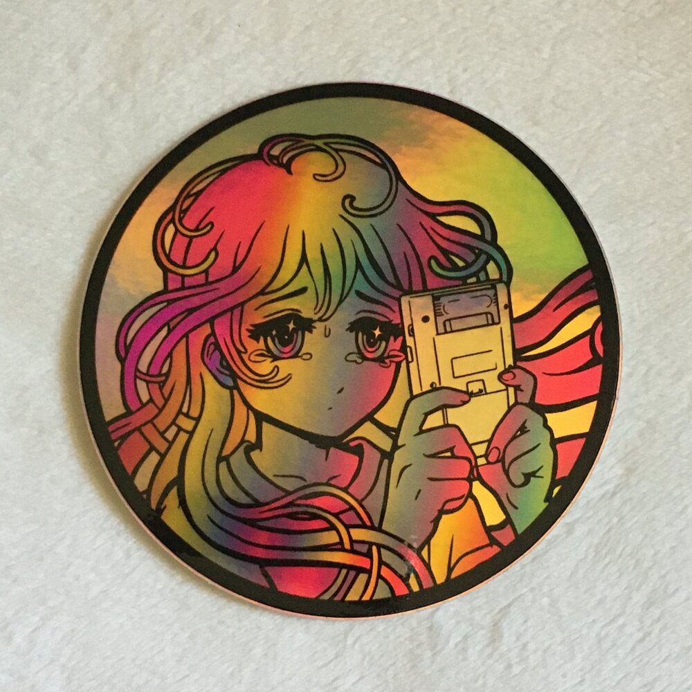 4/$25 Retro 90s 'Game Girl' Rainbow Holo Sticker